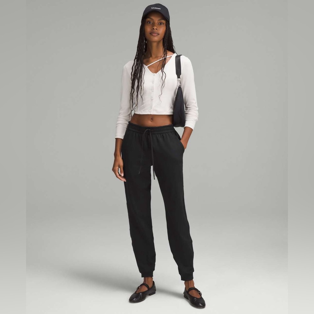 LULULEMON Black Soft Jersey Classic-Fit Mid-Rise Jogger Size 0 - Picture 2 of 6